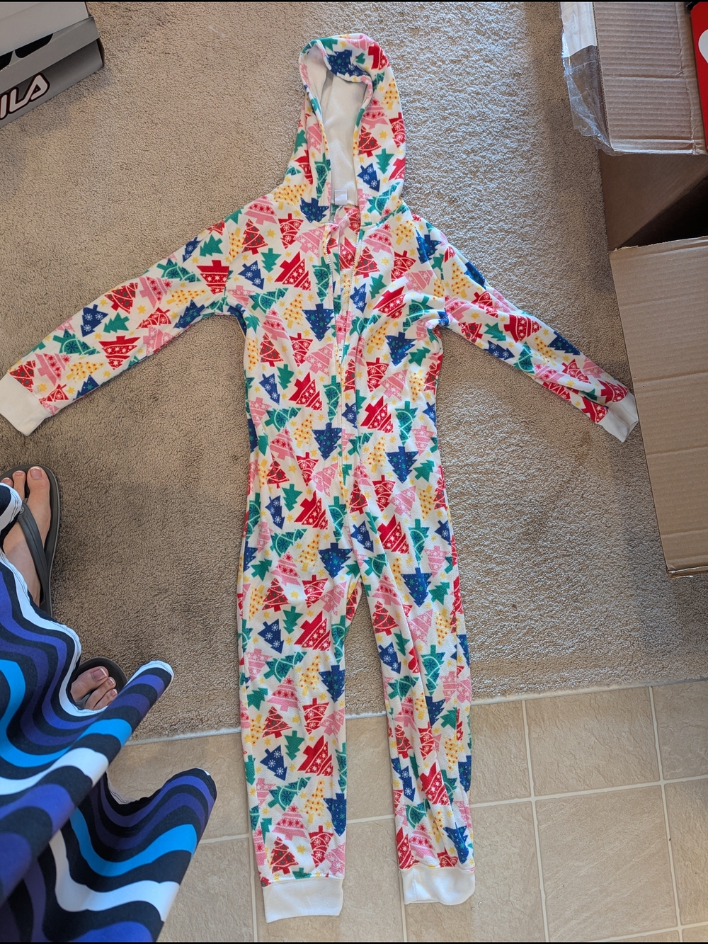 Old Navy Multicolor Holiday Tree Hooded One-Piece Pajama